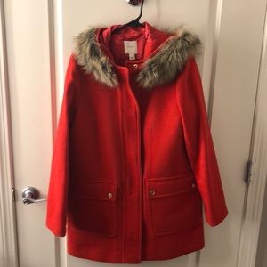 Red fur trim coat from Jcrew factory